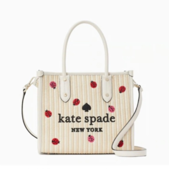 kate spade Handbags - Kate Spade Ella Dottie Ladybug Embroidered Straw/Leather Small Tote (Rare, NWT)